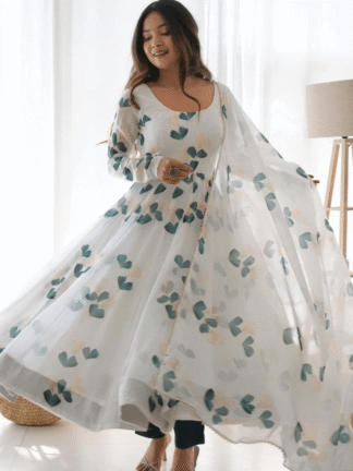 Elegance in White: Digital Print Gown