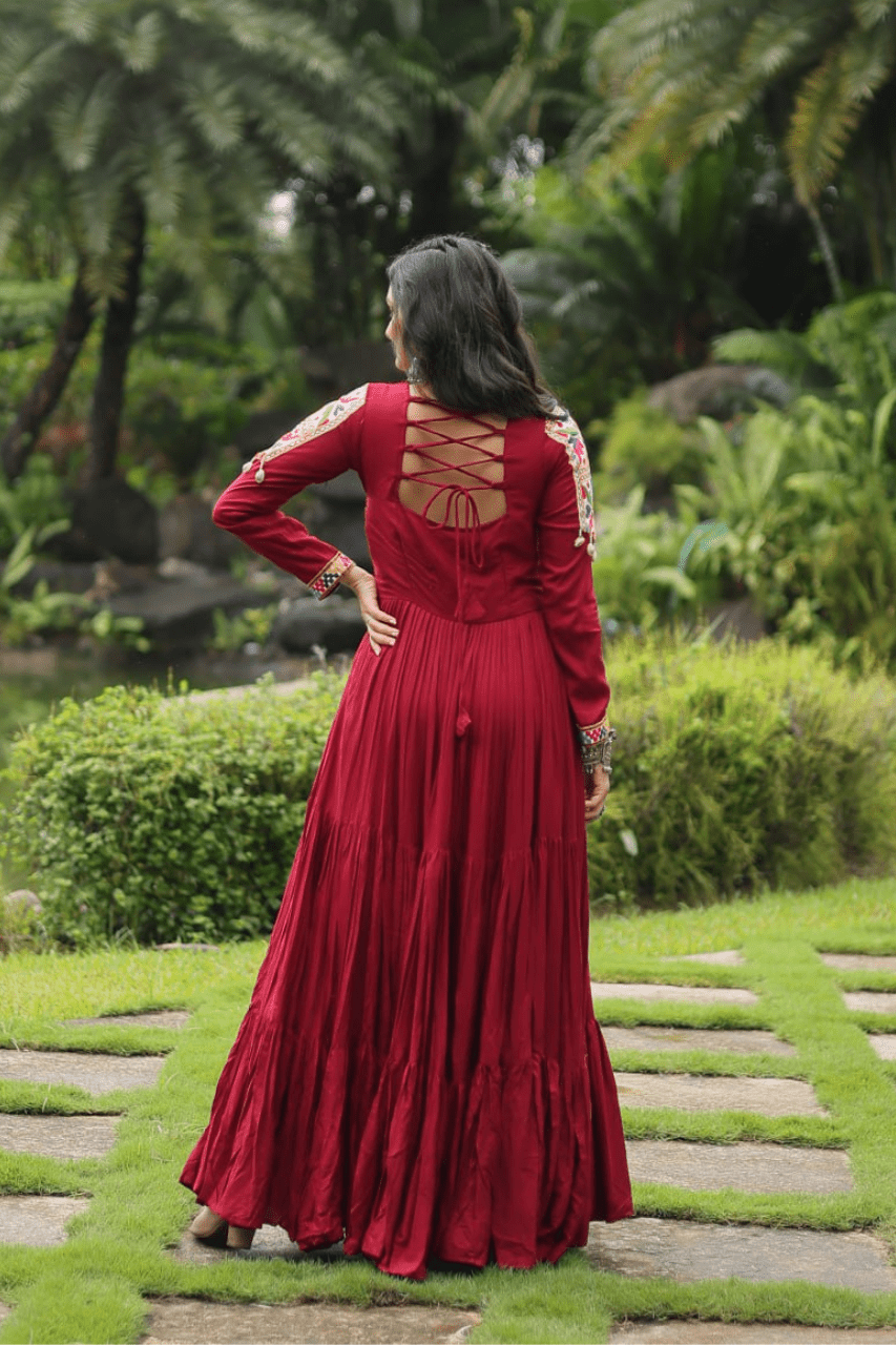 Maroon Long Gown Ideal for Festivals Wedding Season