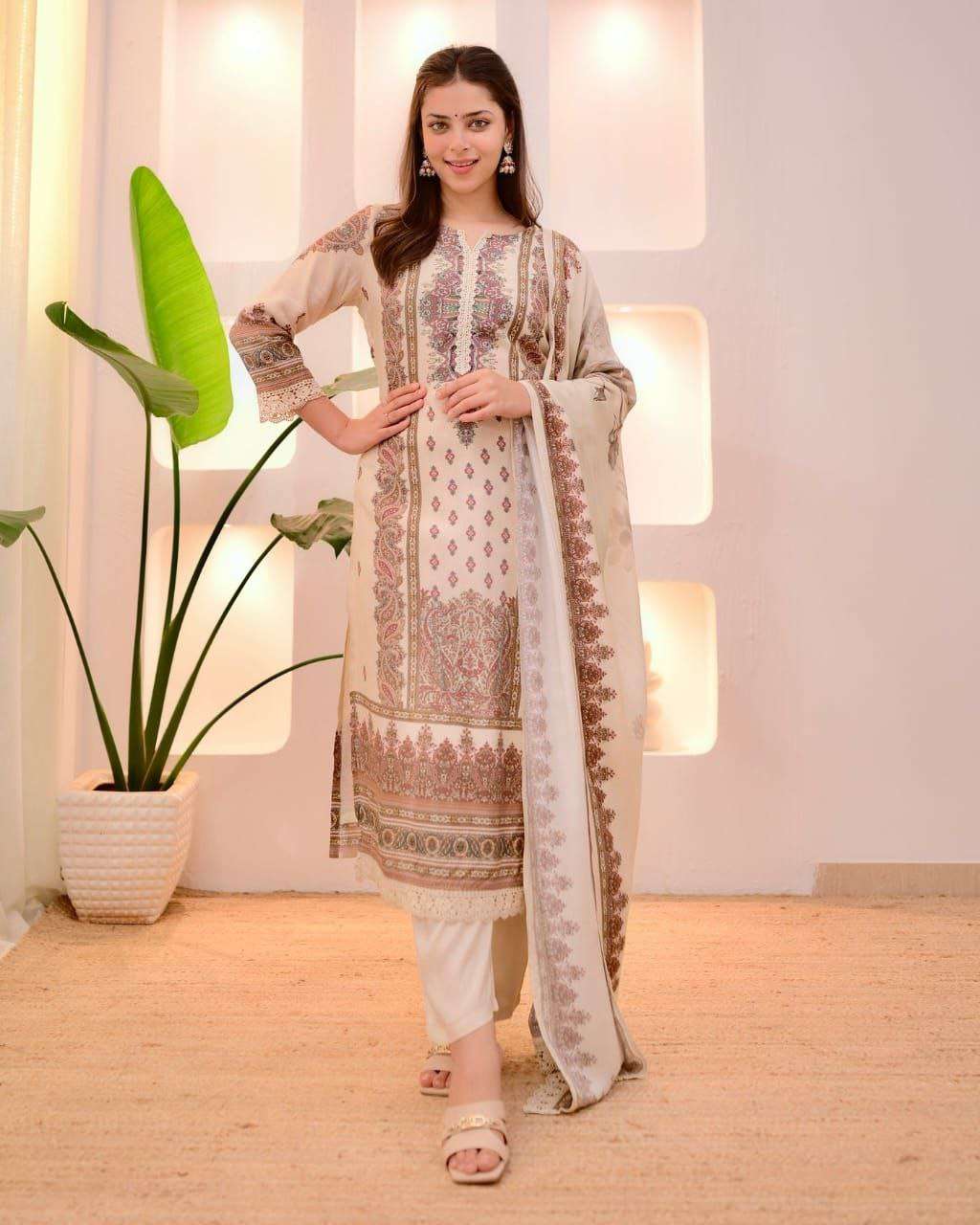 Festive Brown Digital Print 3 Piece Suit with Dupatta