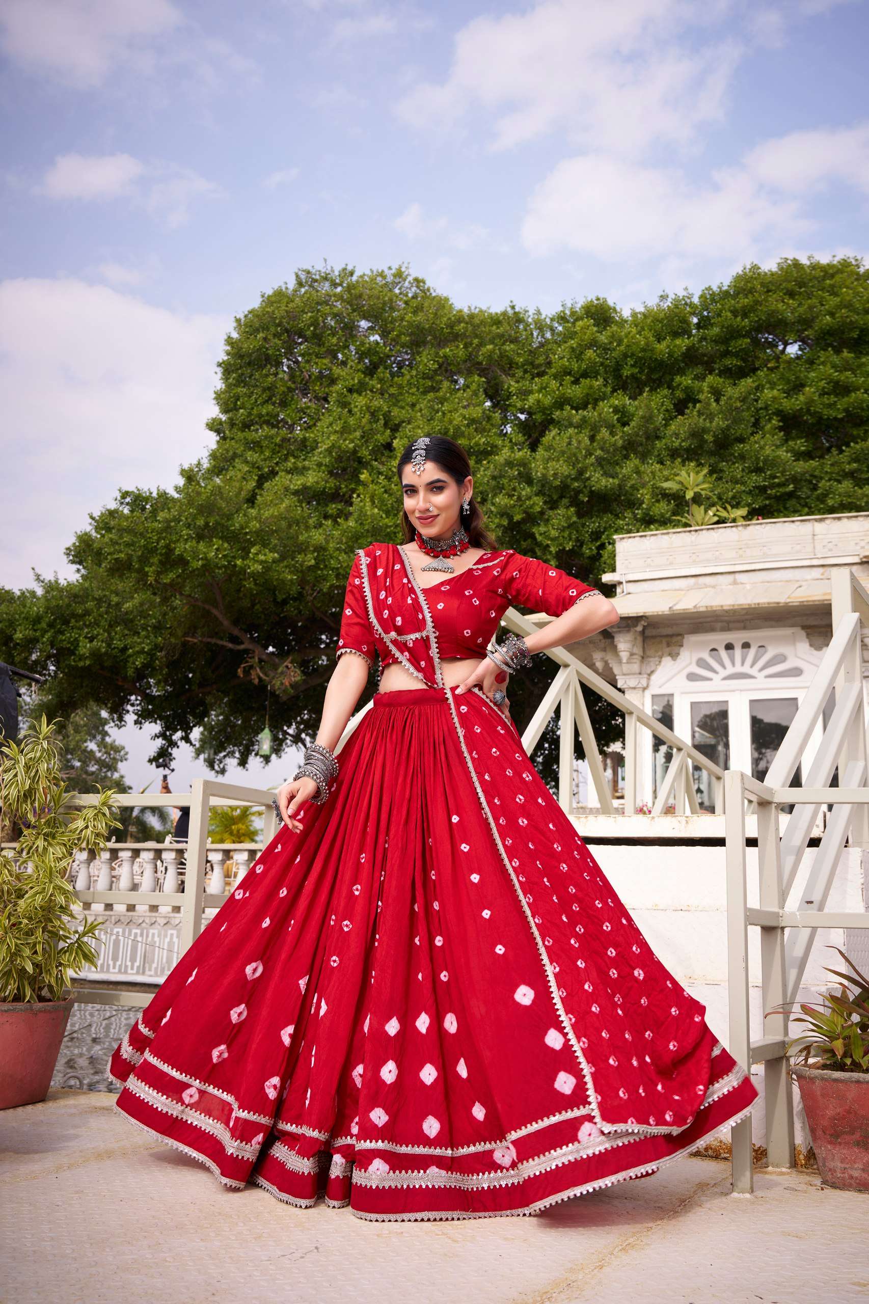 Red Bandhej Chanderi Lehenga – Festive Elegance for Diwali & Weddings