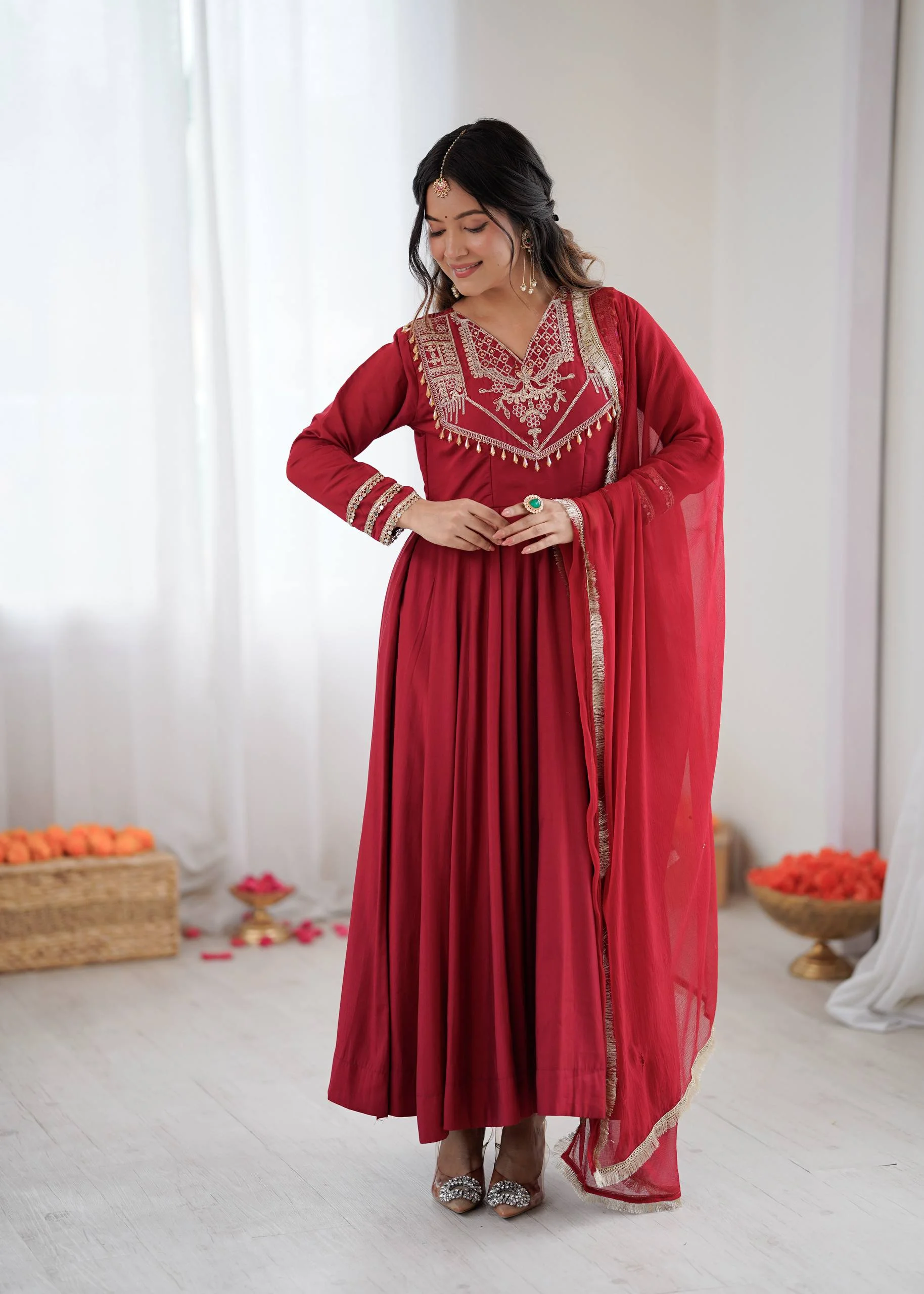 Stunning Roman Silk Anarkali Gown for Festive Wear