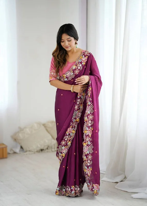 Premium Noha Crush Saree With Heavy Embroidery & Sequence Work