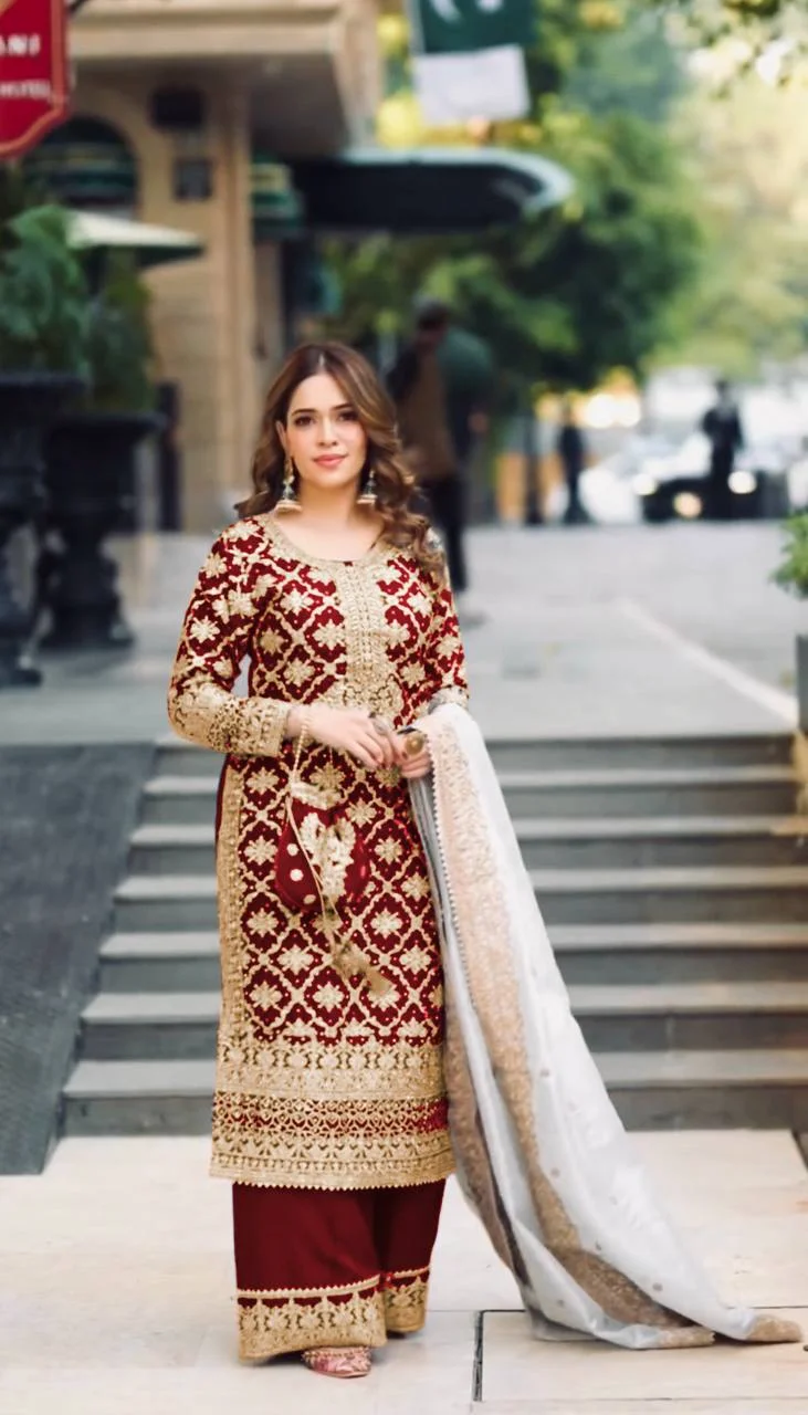 Luxury Faux Georgette Embroidered Suit with Jimmy Choo Dupatta