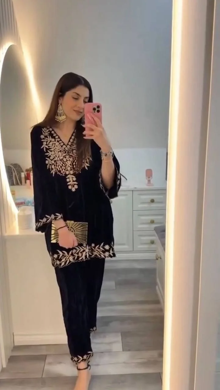 Designer Velvet Top & Plazzo Set with Heavy Sequence Work