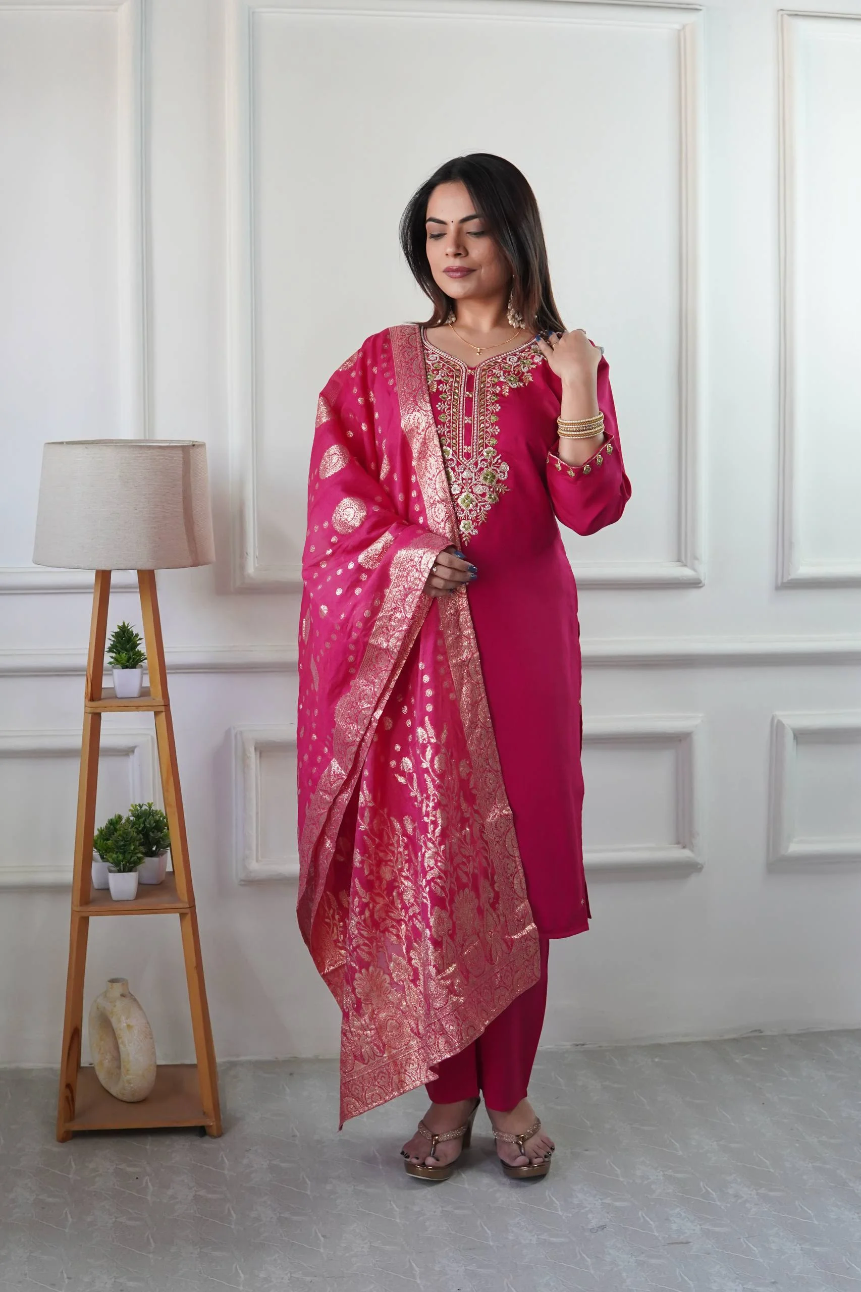 Pure Roman Silk Top & Bottom With Heavy Work & Jacquard Dupatta
