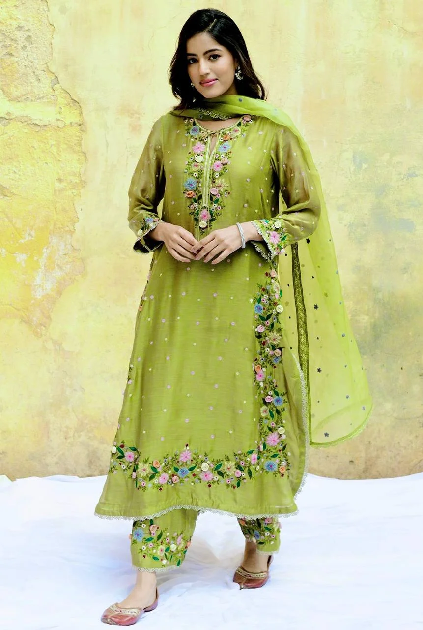 Festive Faux Georgette Embroidery Suit With Lace Dupatta
