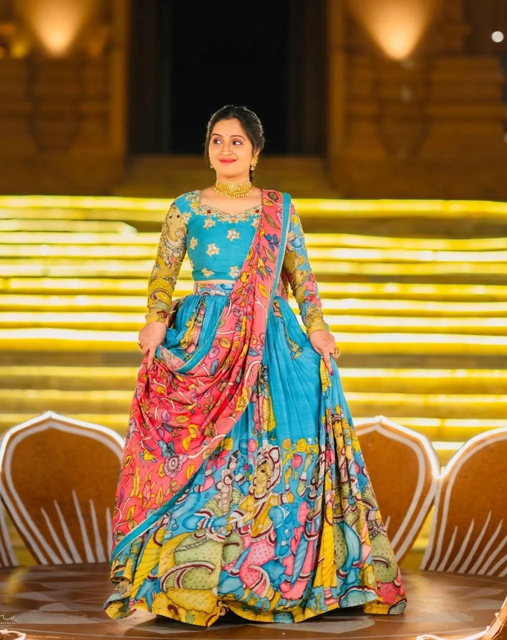 Premium Riyon Cotton Kalamkari Lehenga Choli Set