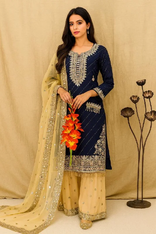 Premium Fox Georgette Suit Set with Hotfix & Heavy Embroidery