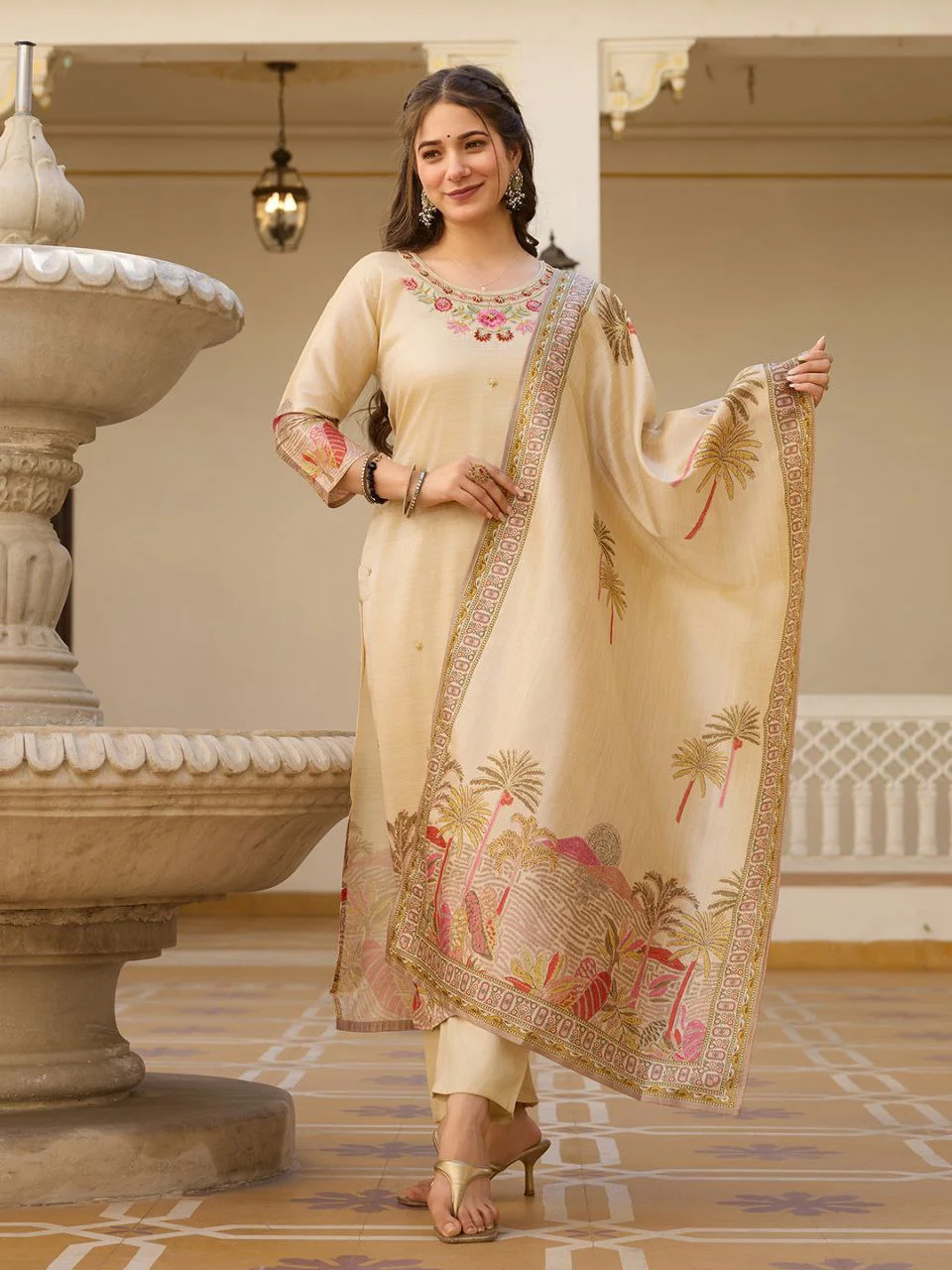 Premium Viscose Asam Silk Suit Set with Embroidery & Printed Dupatta