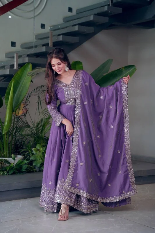 Designer Shimmer Silk Sequence Work Gown with Dupatta