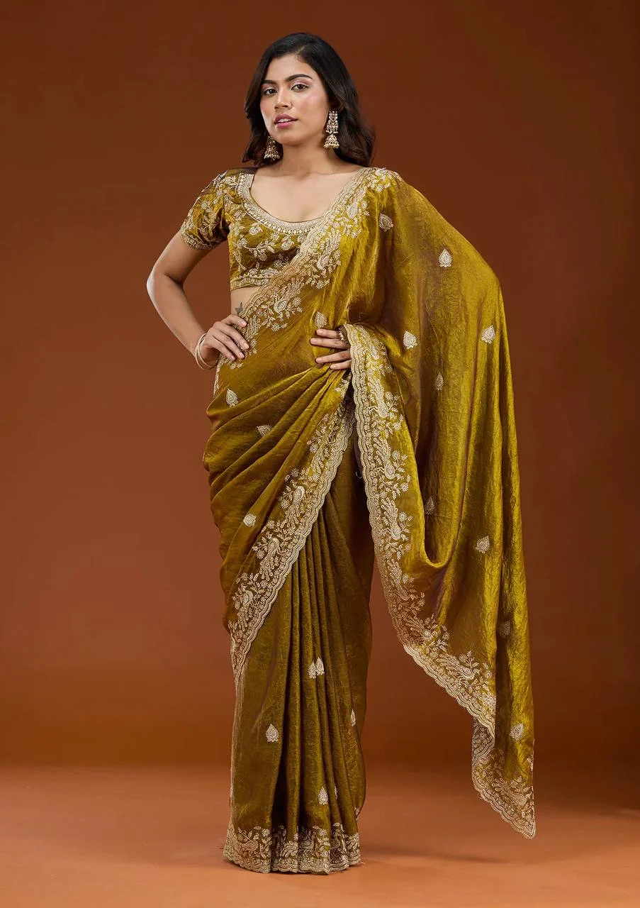 Premium Frendy Chiffon Saree with Sequence & Zari Embroidery