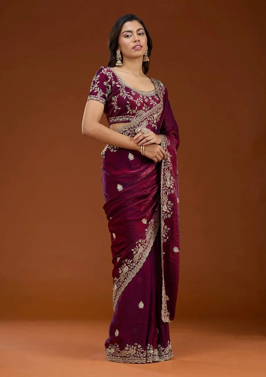 Elegant Sequence & Zari Embroidered Frendy Chiffon Saree with Unstitched Blouse
