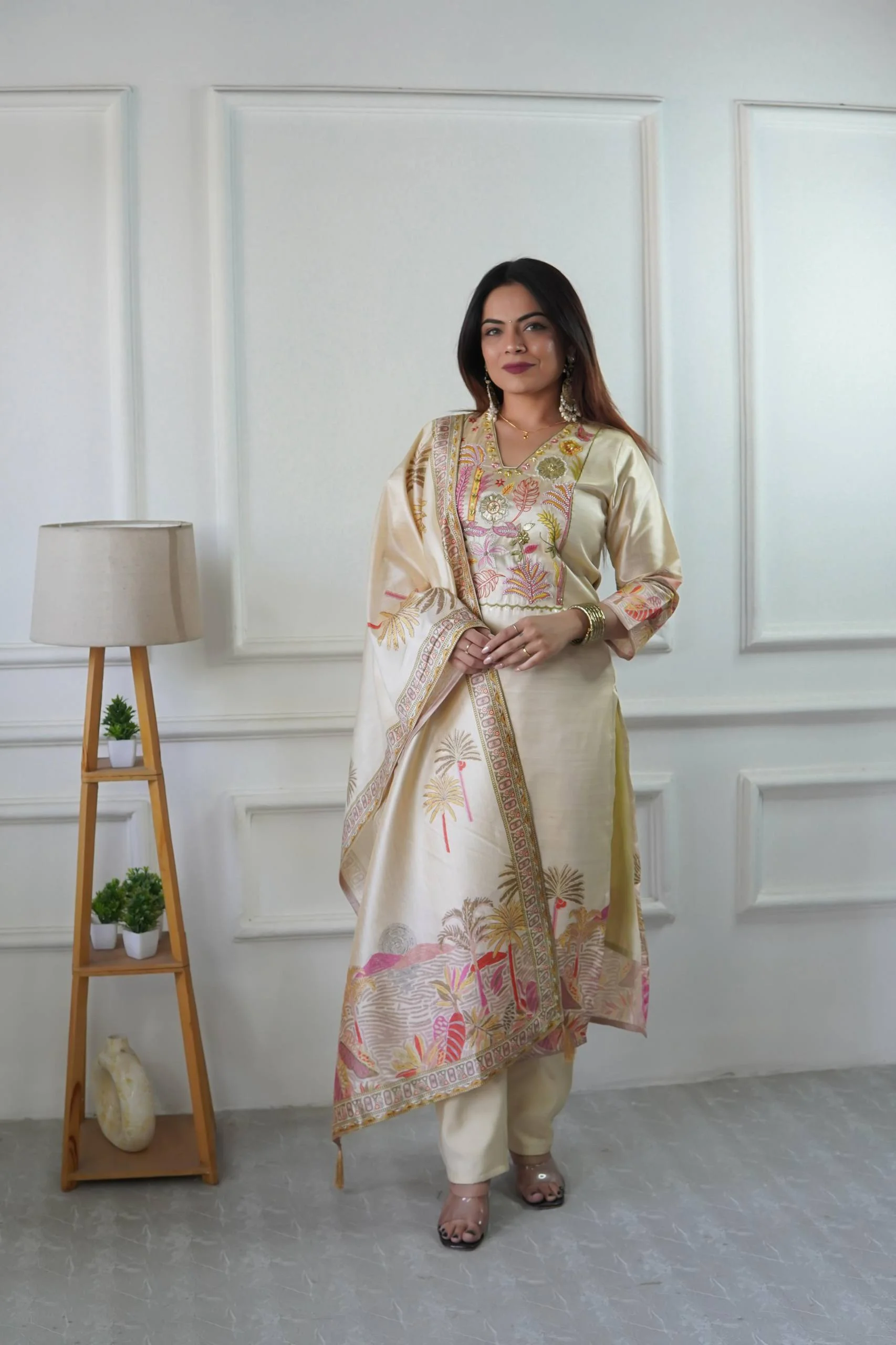 Pure Assam Silk Designer Suit Set with Heavy Embroidery, Real Moti Work & Digital Print Dupatta