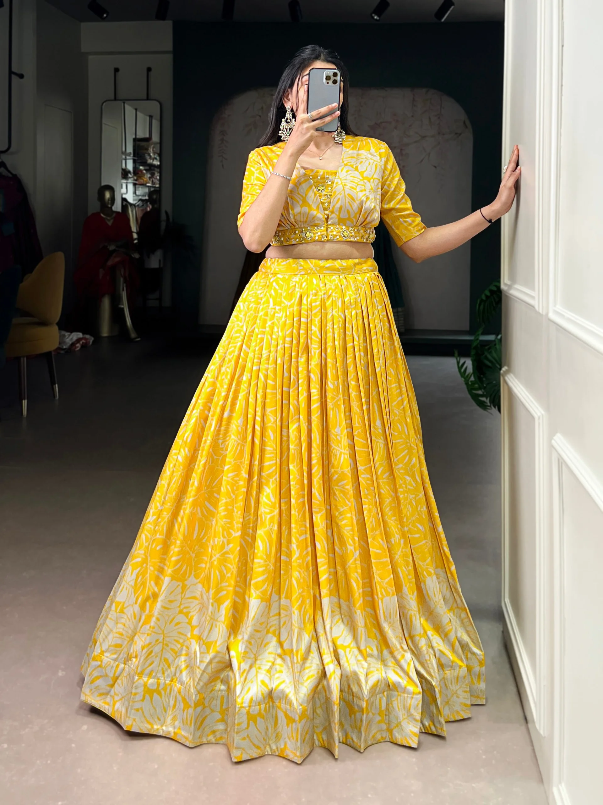 Stylish Tasar Silk Printed Lehenga Set with Handcrafted Blouse & Koti