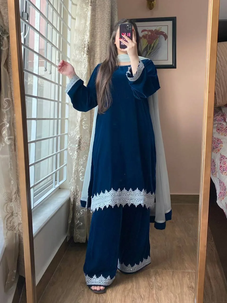 Premium Velvet Embroidery Co-Ord Set with Designer Georgette Dupatta