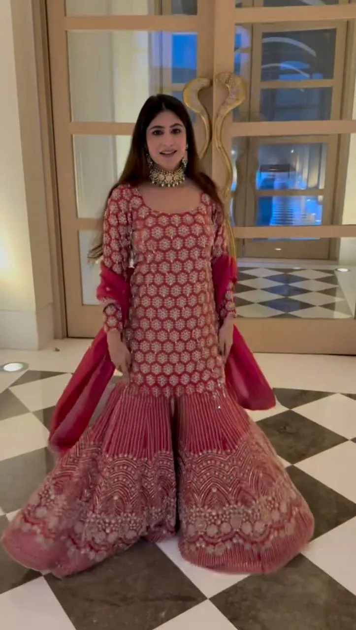 Premium Faux Georgette Top & Sharara Set with Heavy Thread Sequence Work