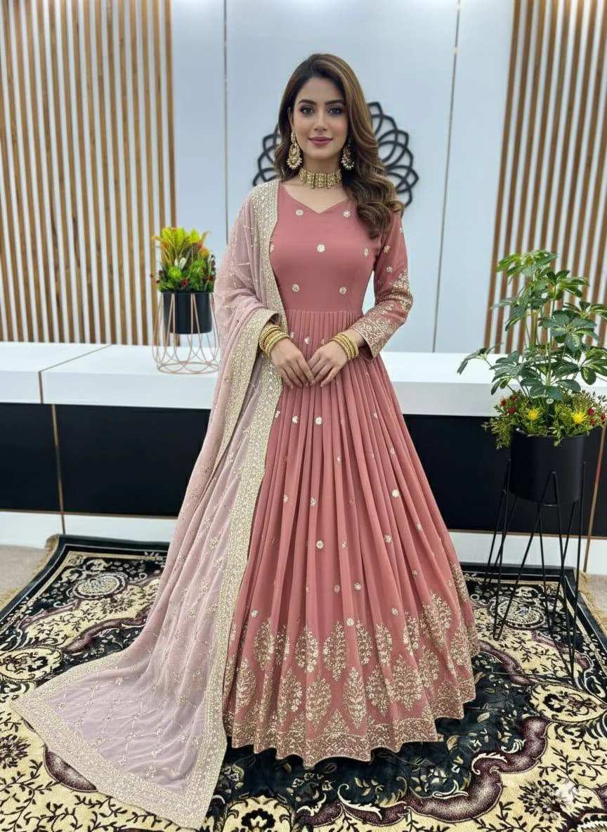 Stylish Heavy Faux Georgette Gown Set with Micro Cotton Inner & Dupatta