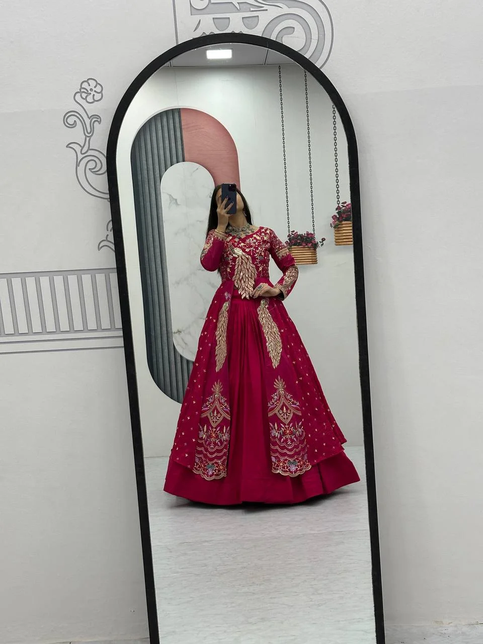 Elegant Pure Vichitra Lehenga Set with Red Fully Stitched Embroidered Top