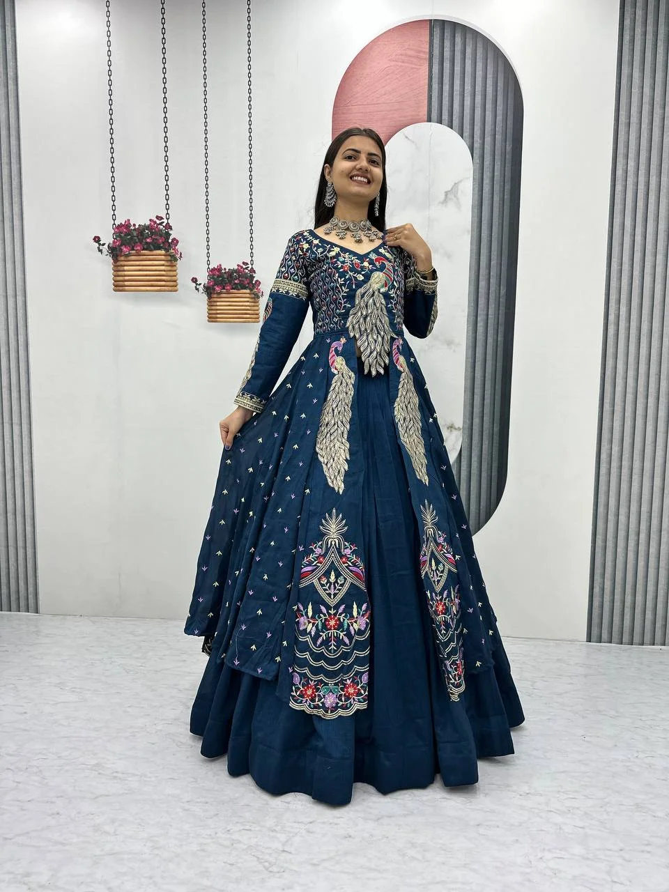 Designer Blue Vichitra Lehenga Set with Thread & Sequence Work