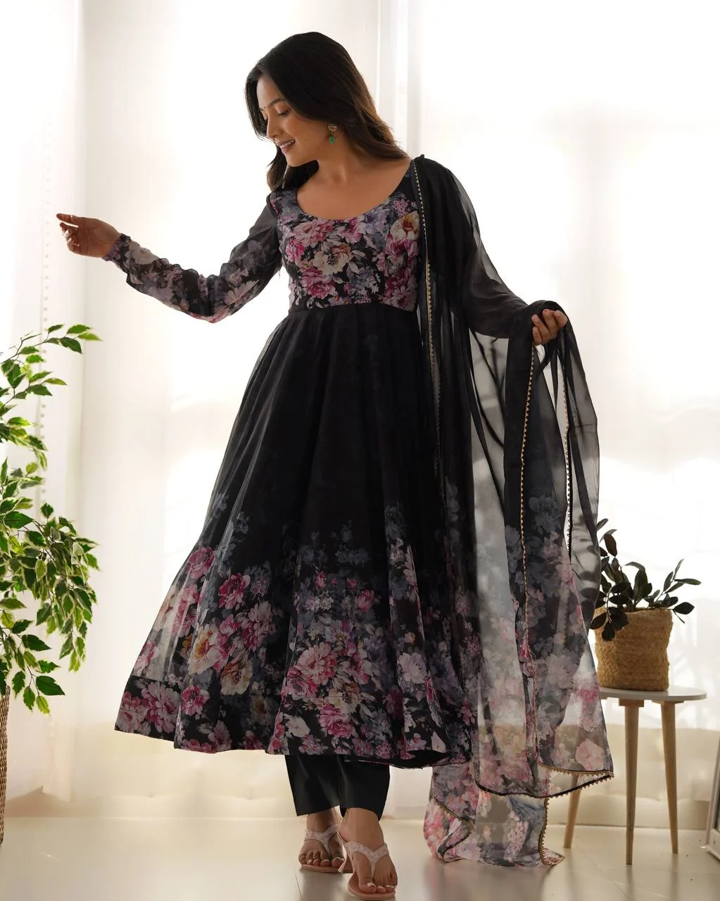 Timeless Black Organza Anarkali Set for Festive Evenings