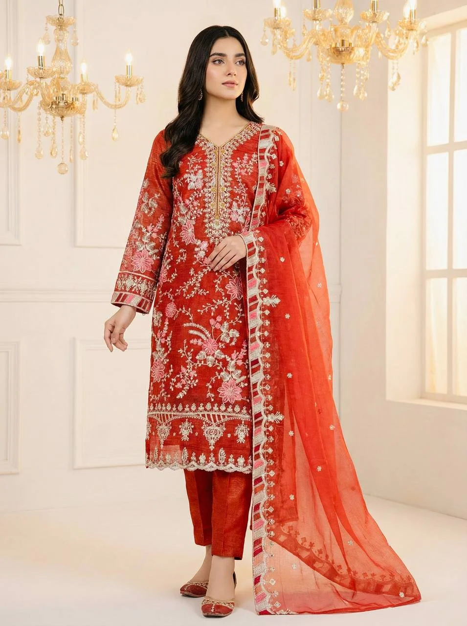 Designer Crunchy Silk Suit Set with Heavy Sequin Embroidery