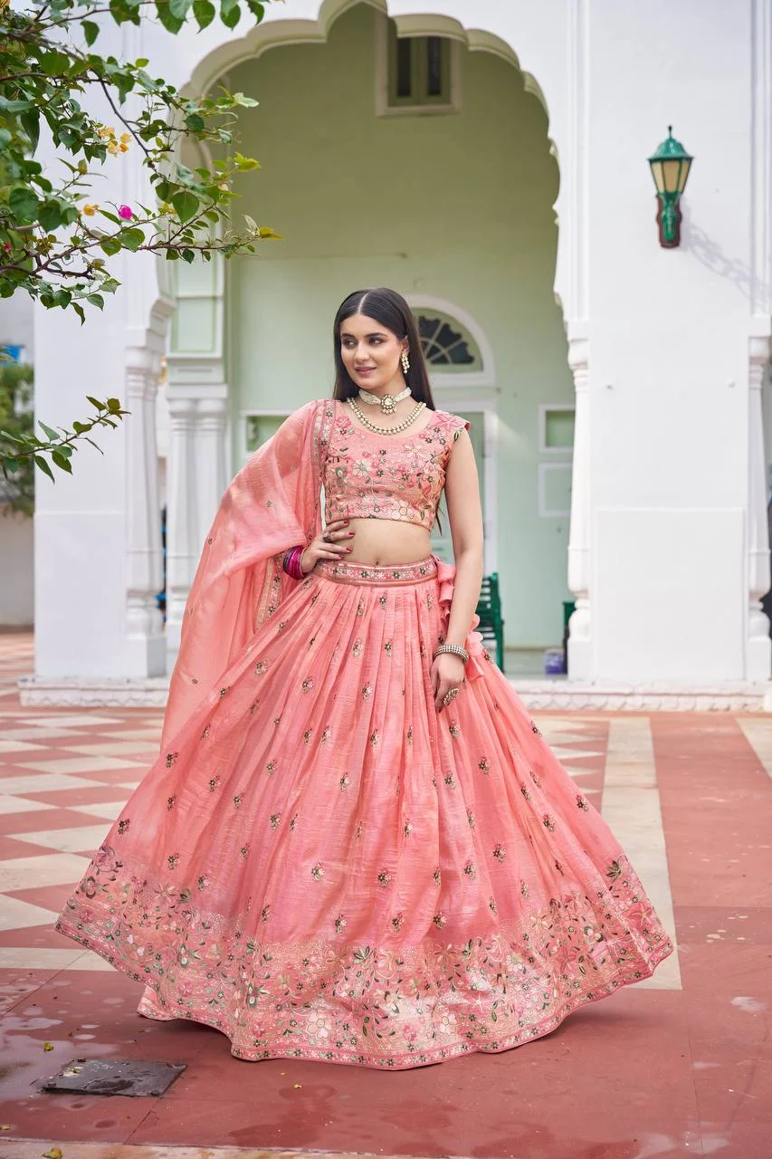 Luxury Gold Crush Embroidered Lehenga Choli with Dupatta