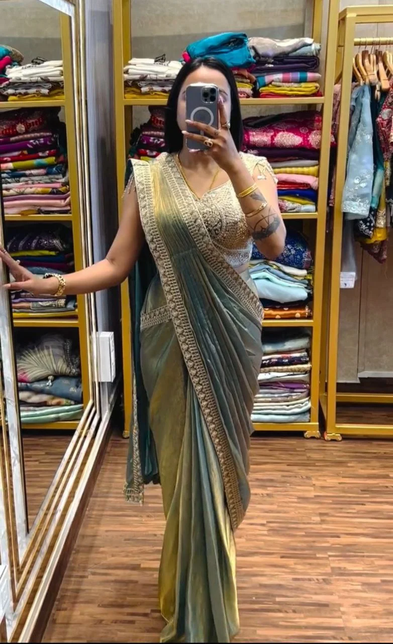 Chic Party Wear Satin Saree with Heavy Embroidered Blouse