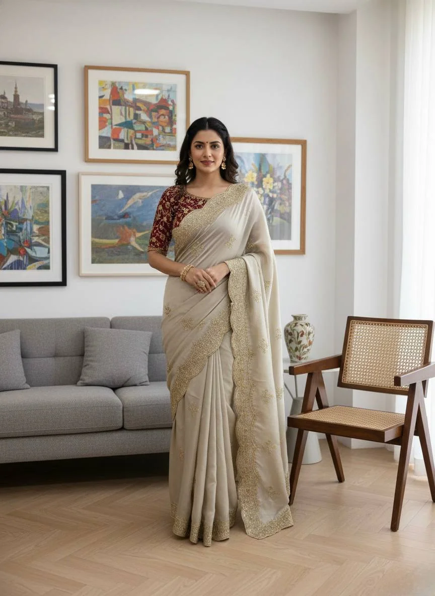 Rangoli Silk Saree with Zari & Sequin Embroidery