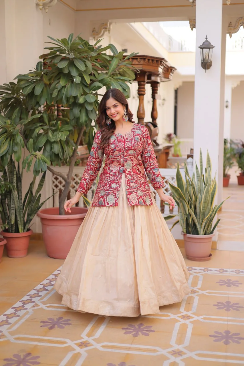 Cosmos Weaving Jacquard Lehenga Set with Full-Stitched Blouse
