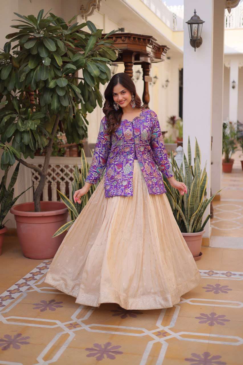 Party Wear Cosmos Jacquard Lehenga with Fancy Neck Blouse