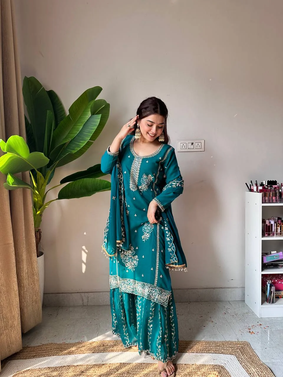 Trendy Fox Georgette Sequence Embroidered Kurti Sharara Set