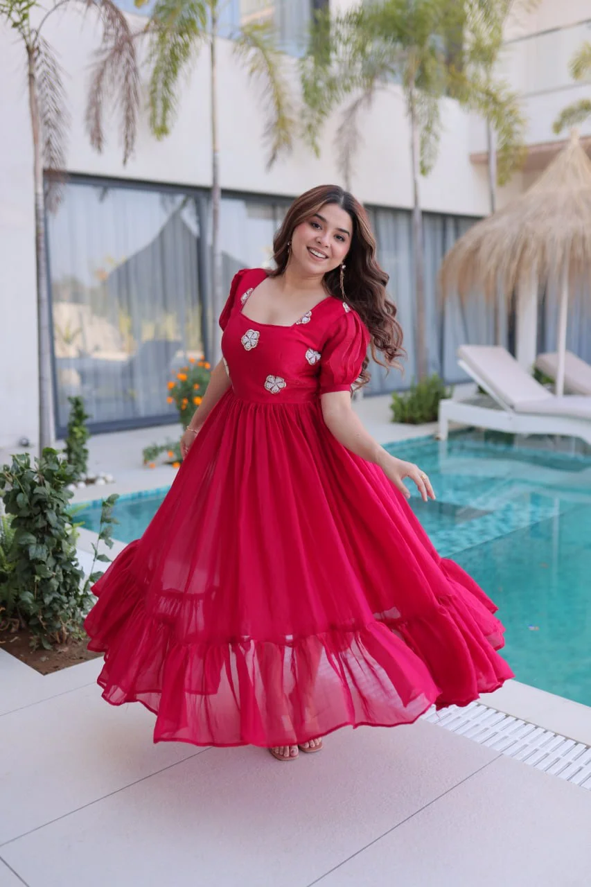 Luxury Fendi Silk Beaded Embroidery Party Wear Gown