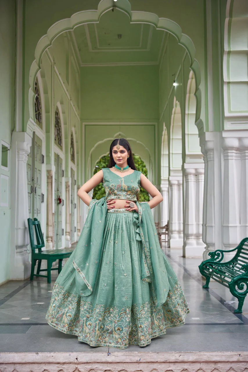 Royal Look Gold Crush Lehenga with Heavy Flair & Luxury Finish