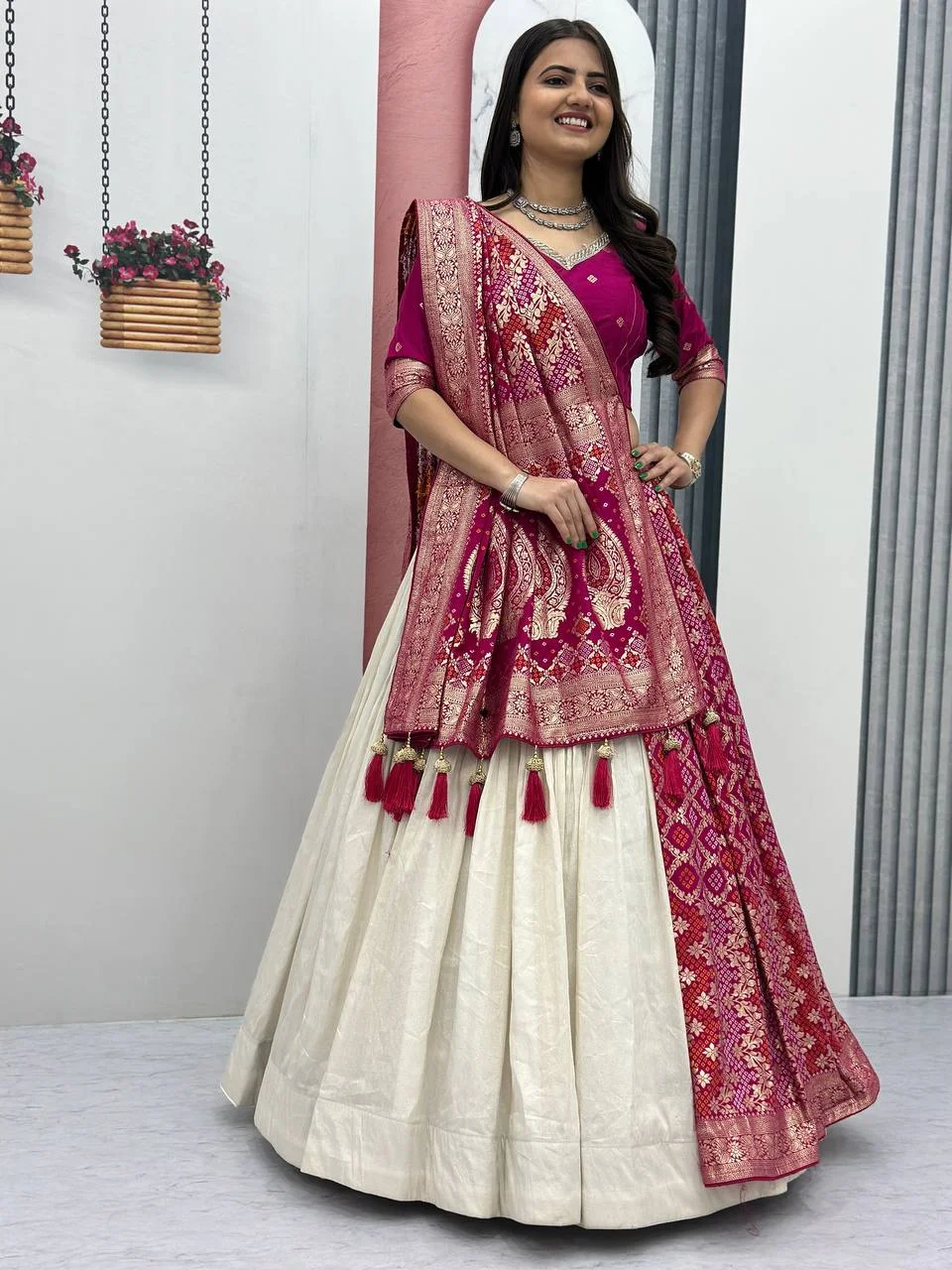 Opulent Silk Wedding Set : Jacquard Blouse, Simar Lehenga & Dupatta