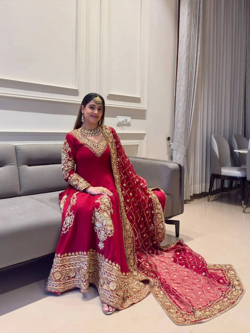 Graceful Long Anarkali with Stretch Pant & Embroidered Dupatta