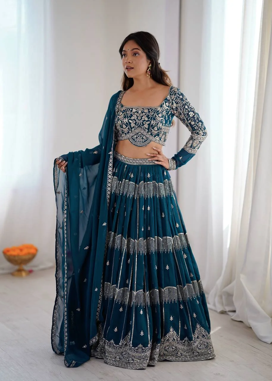 Classic Celebration Look: Thread & Sequence Faux Georgette Lehenga
