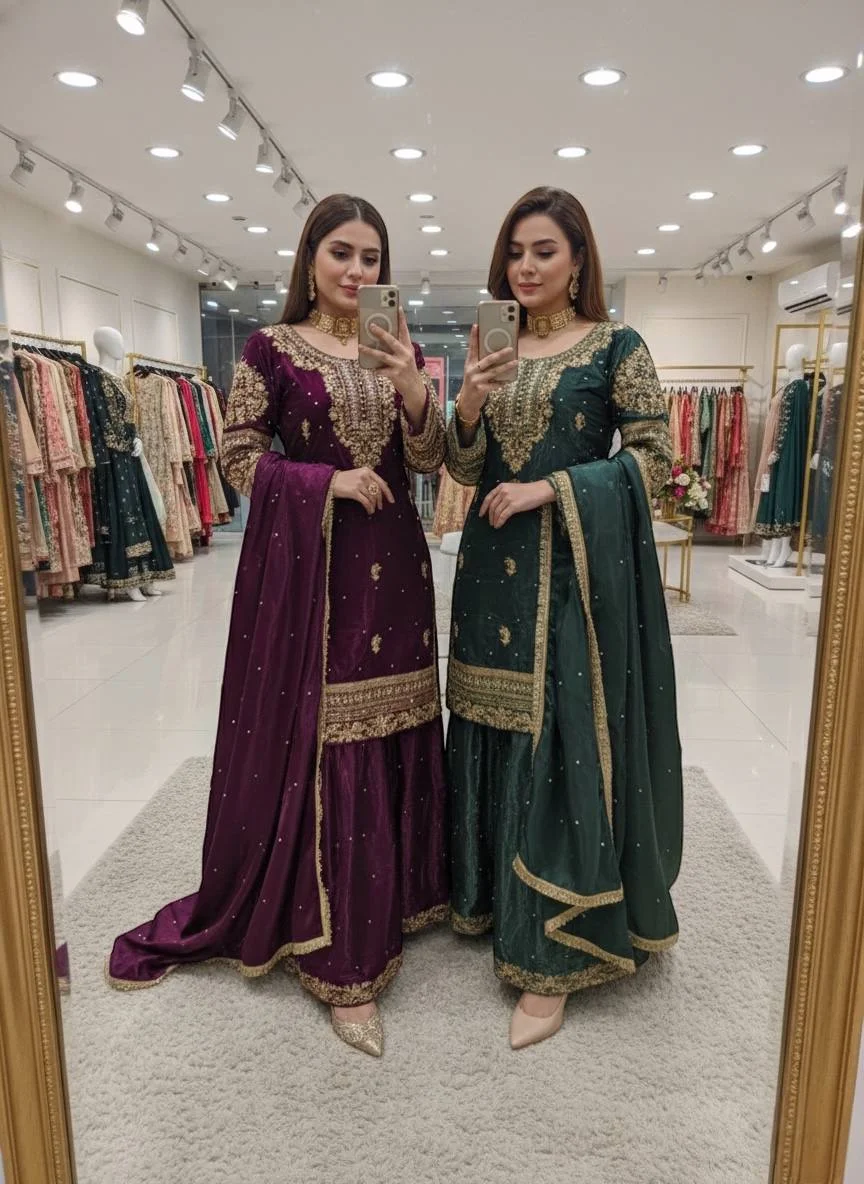 Elegant Eid Look GMY Silk Plazzo Outfit with Sequence Detailing