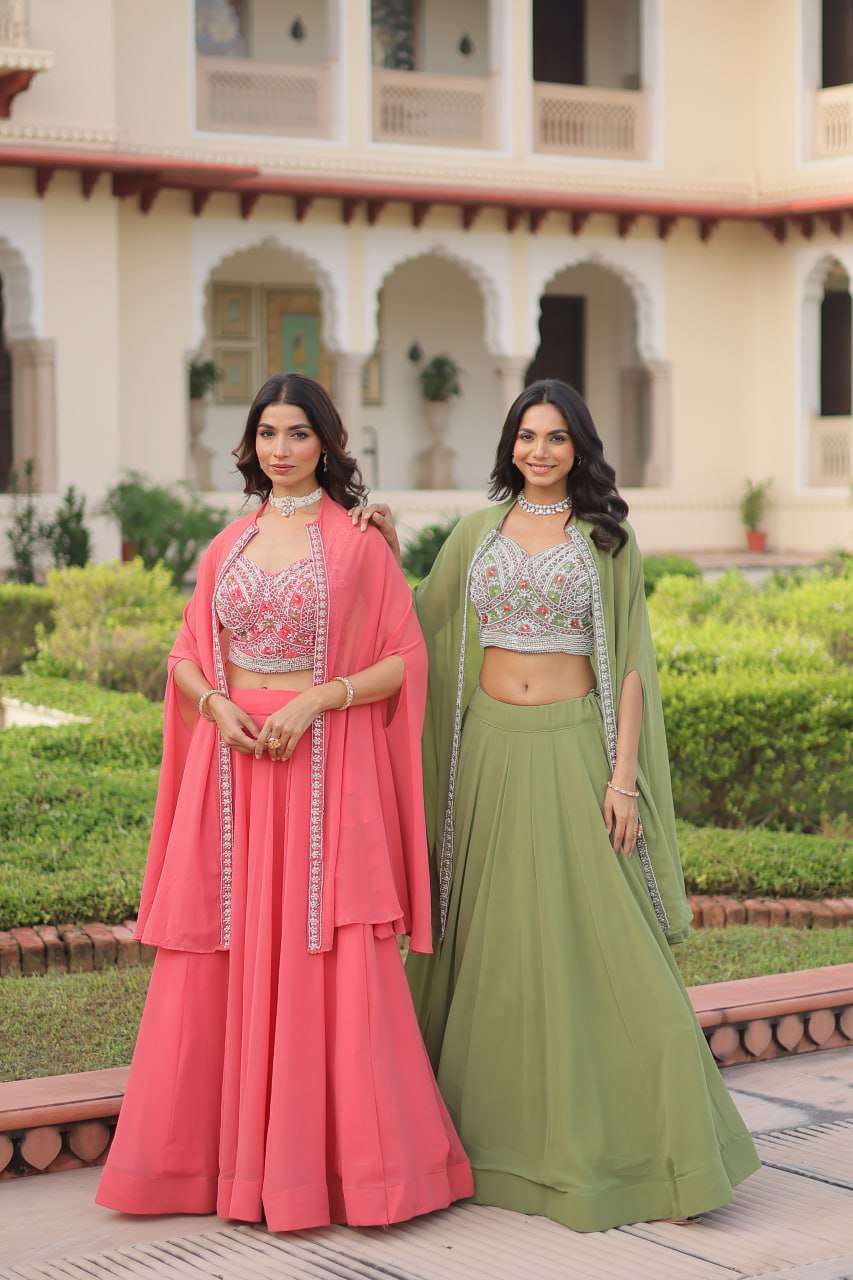 Graceful Lehenga – Faux Georgette with Beads Work Blouse & Shrug