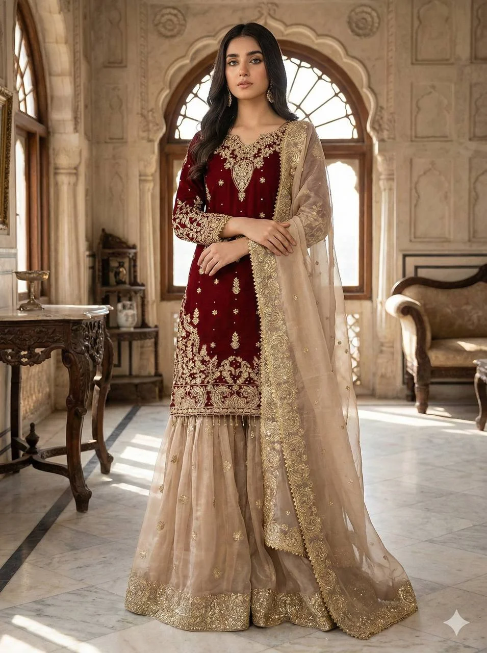 Festive Special GMY Silk Sharara Suit with Rich Hand-Style Embroidery