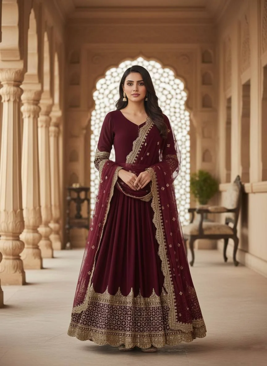 Stylish Georgette Embroidered Gown with Sequence Work Dupatta