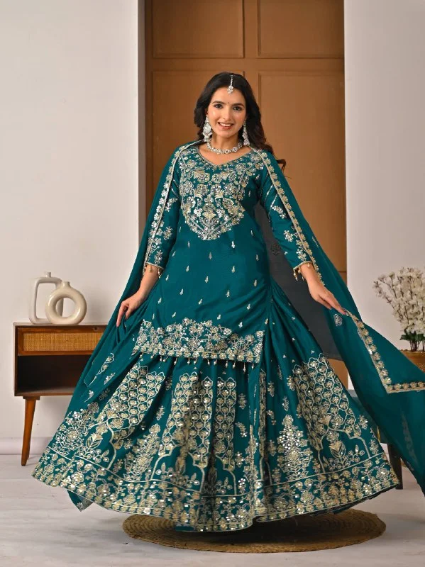 Flared Chinnon Silk Lehenga with Heavy Sequins Embroidery Work