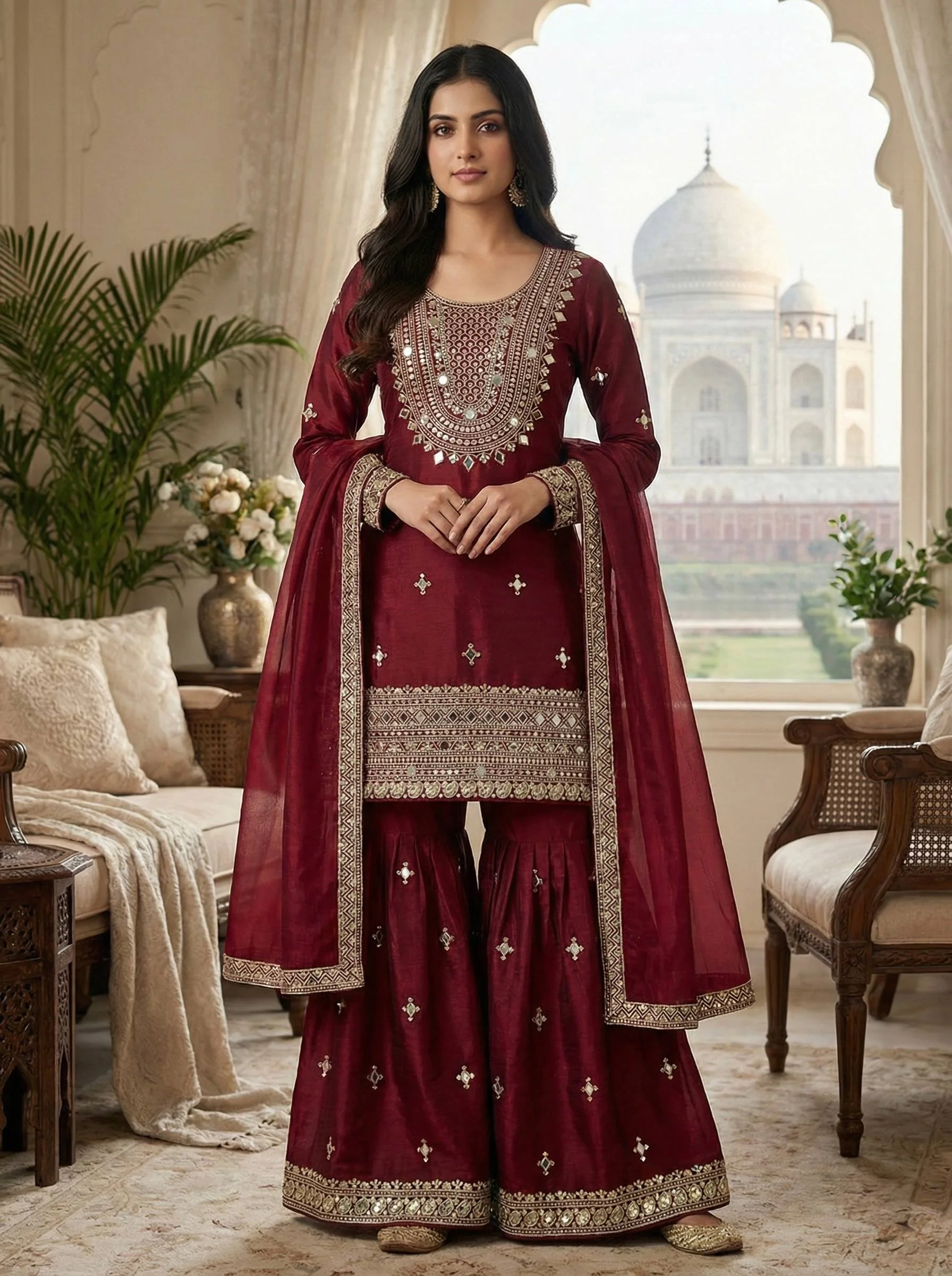Eid Festive Wear GMY Silk Sharara Suit with Heavy Embroidery & Dupatta