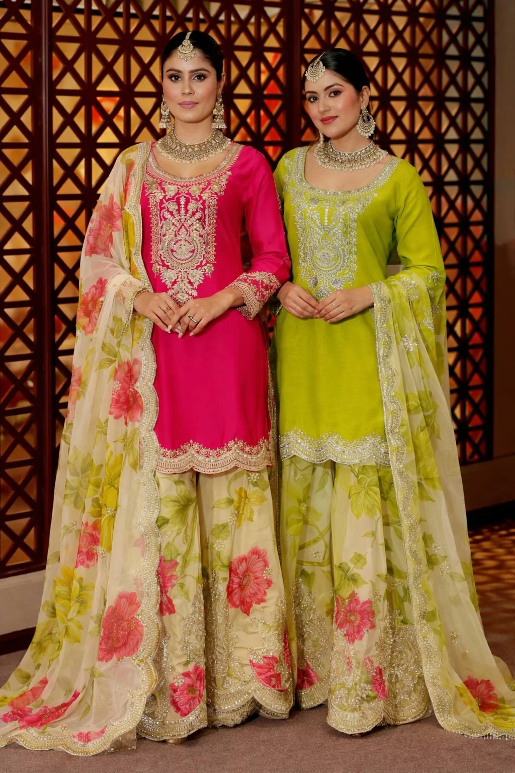Luxury Eid Wear Chinon Top & Tabi Organza Palazzo with Matching Dupatta
