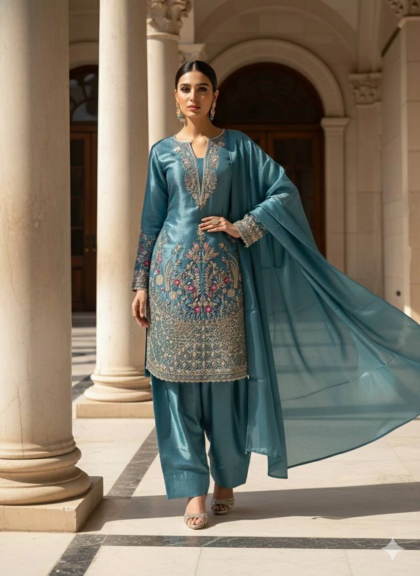 Traditional Eid Wear Jimmy Choo Embroidered Top Salwar Set