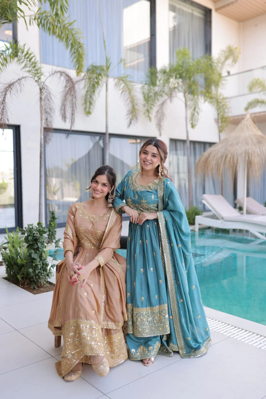 Traditional Eid Look Super Silk Kurti Sharara with Cotton Inner & Dupatta