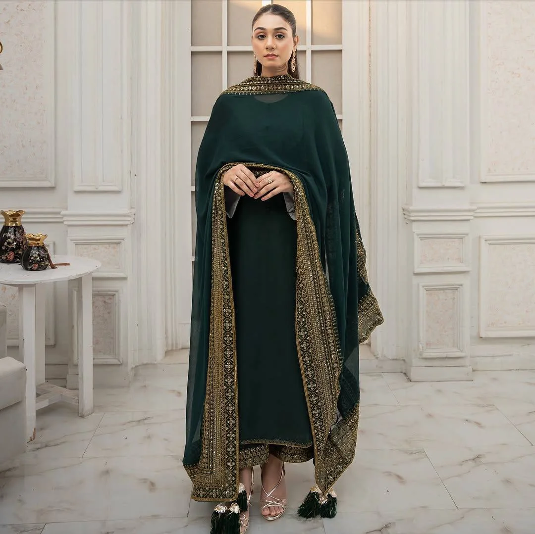 Luxury Crepe Silk Suit Set with Moti & Heavy Embroidery Work