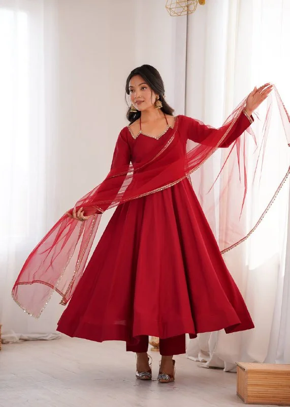 Chanderi Anarkali with Pant & Nylon Net Dupatta
