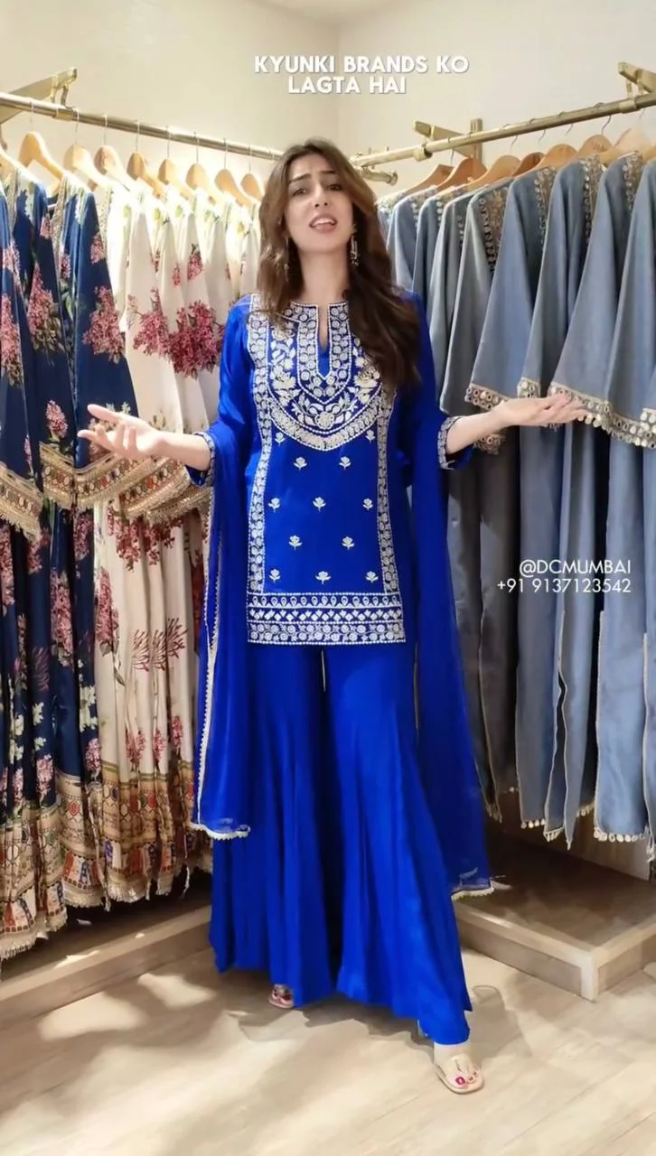 Eid Wear Faux Georgette Top Sharara Set with Fancy Lace Dupatta