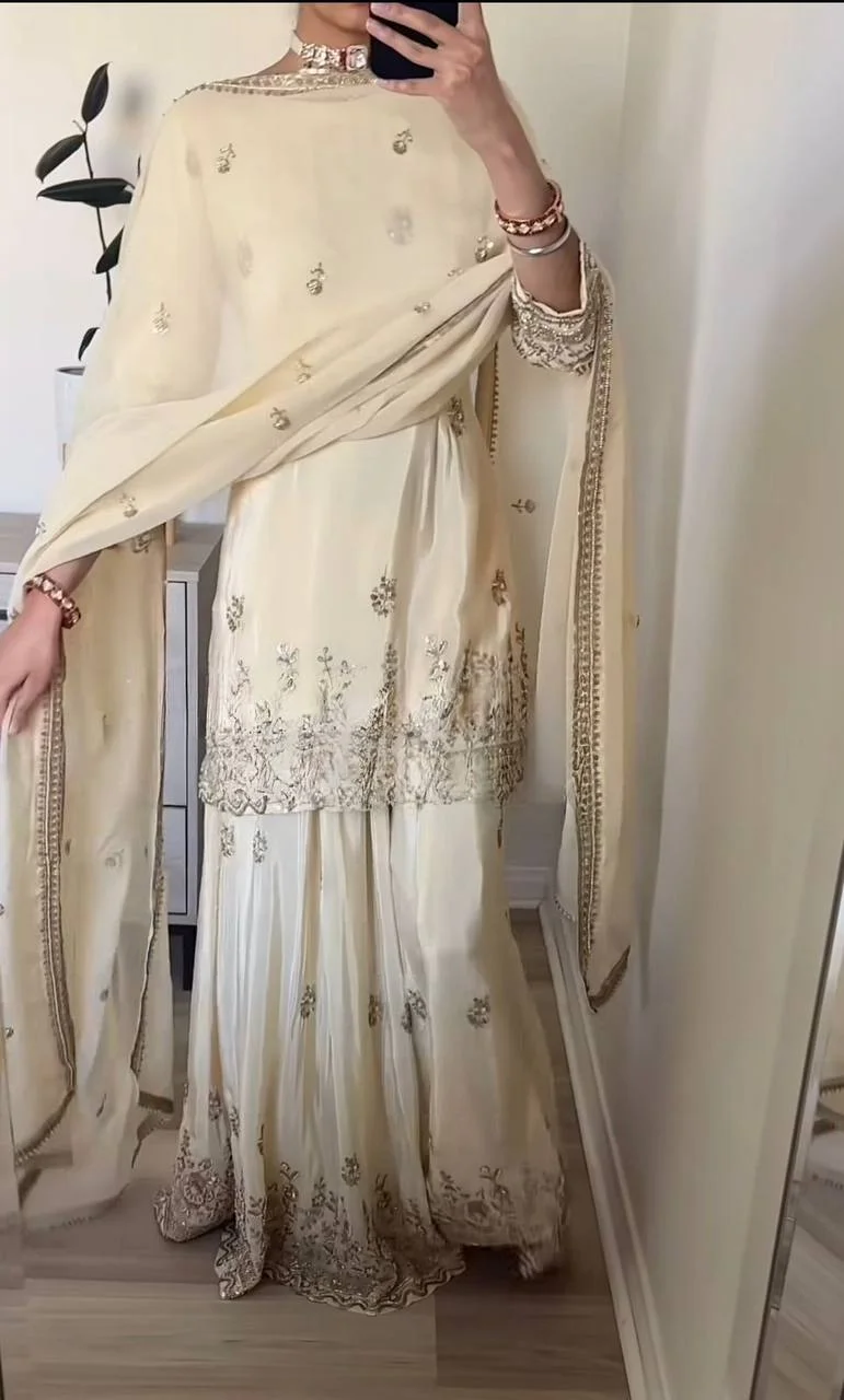 Graceful Sequence Embroidered Top with Sharara Palazzo