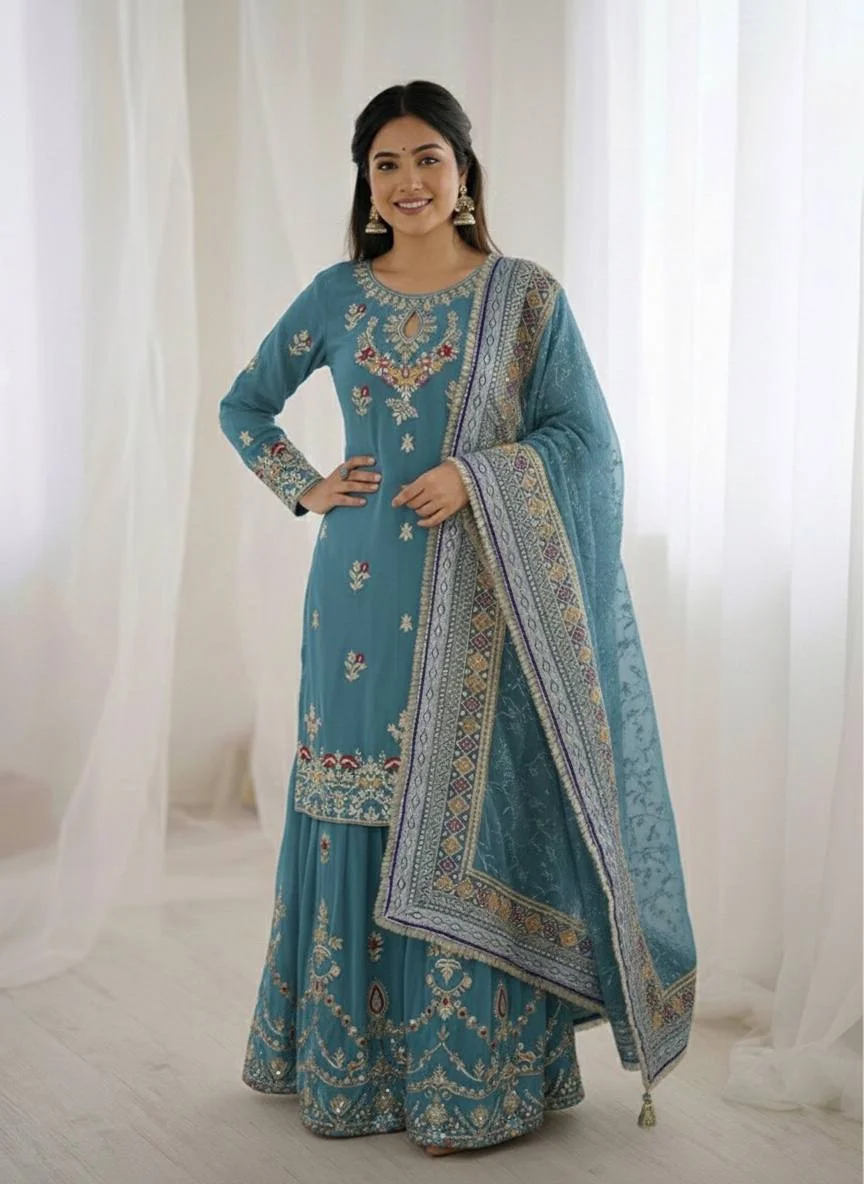 Traditional Sequin Embroidery Sharara Palazzo Set - Ready to Wear